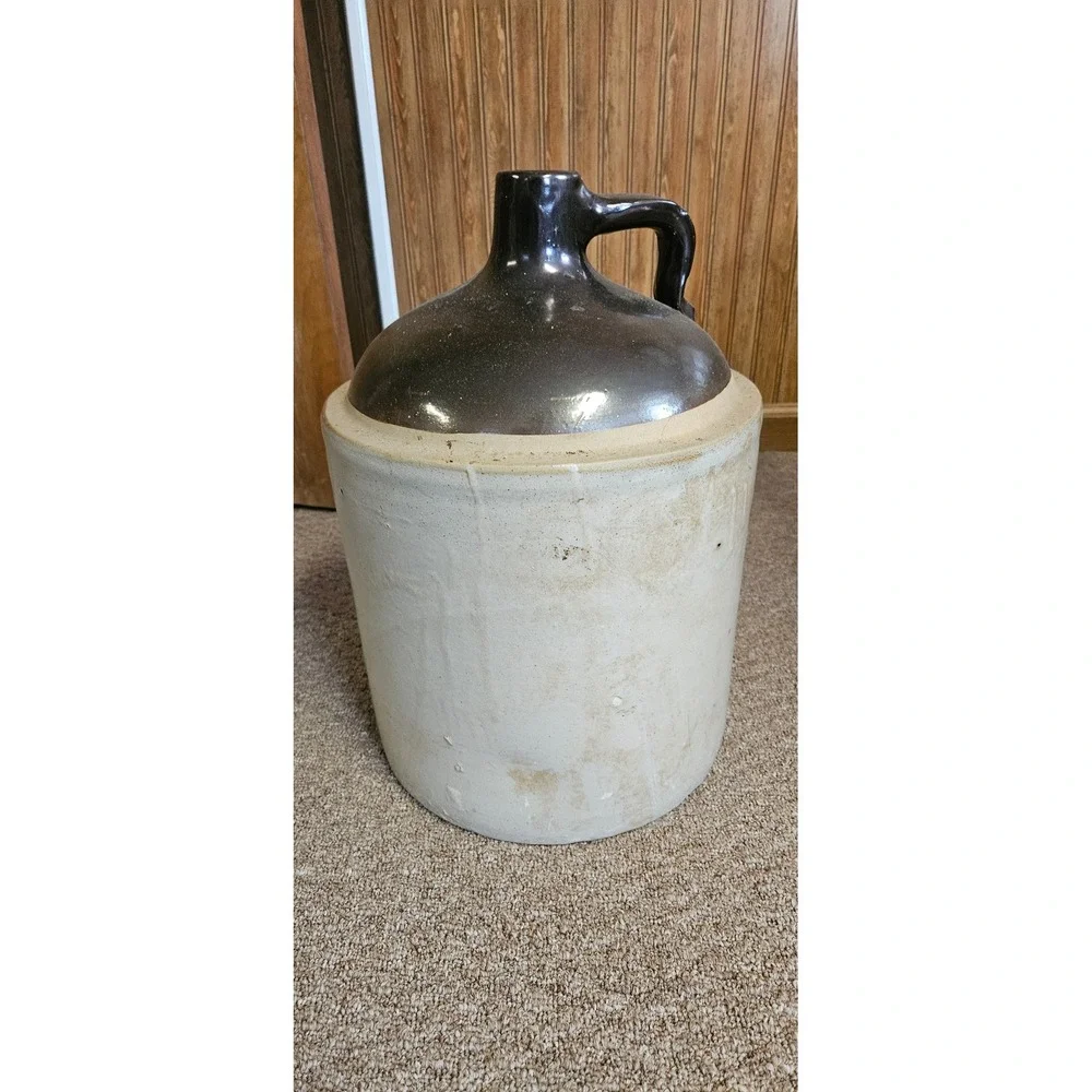 Antique Stoneware Crock Jug 5‎ Gallon Brown Glazed Top Farmhouse Decor Primitive